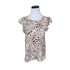 NWT Jane & Delancey Animal Print Cotton Short Flutter Sleeve Blouse Size Medium